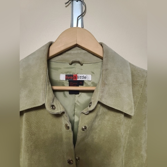 Live a Little Jacket Leather Suede Olive Green Snap closure sz xl - Picture 3 of 6
